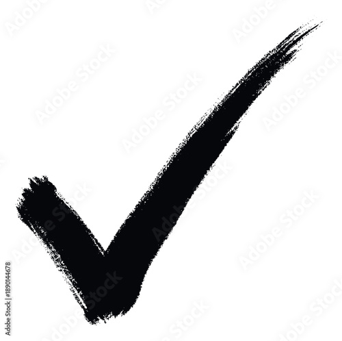 Bold black checkmark symbol featuring a rough grunge texture suitable for indicating correct choices, agreements, or task completion across diverse media projects
