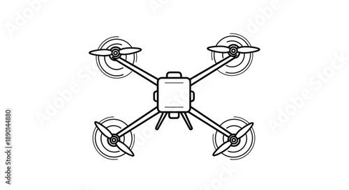 Simple black and white line art illustration of a quadcopter drone with four propellers seen from a top view on a white background.