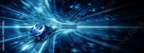 Tableau sur toile Abstract design sled athlete navigating dense digital speed field