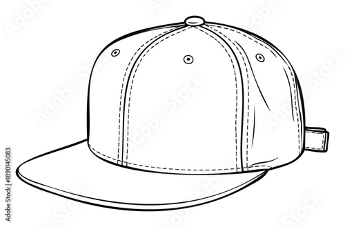 Outline drawing of a casual sporty snapback baseball cap, perfect for apparel mockups, graphic design projects, or clothing brand product presentations.