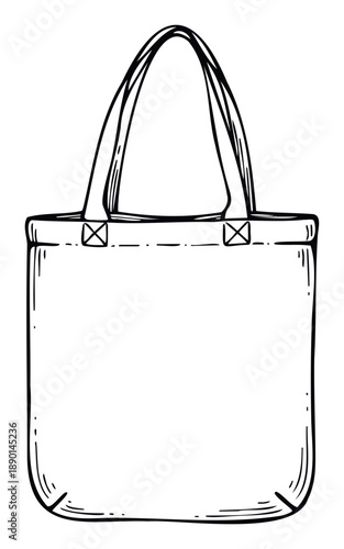 Simple and versatile black outline drawing of a classic fabric tote bag, perfect for environmental awareness campaigns, DIY projects, and custom apparel mockups.