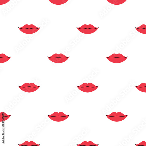 Seamless Valentine pattern with red lips. Romantic love background for cards, gift wrap, fashion and beauty design