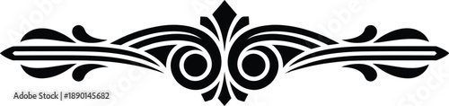 Classic black and white ornamental divider with symmetrical scrollwork and leaf motifs