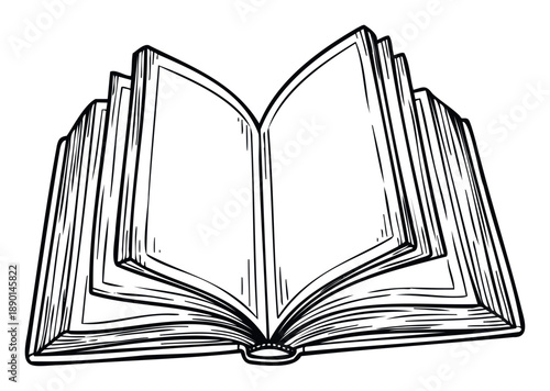 Classic open book drawing perfect for educational resources, literary projects, school materials, or any content related to knowledge acquisition and storytelling.