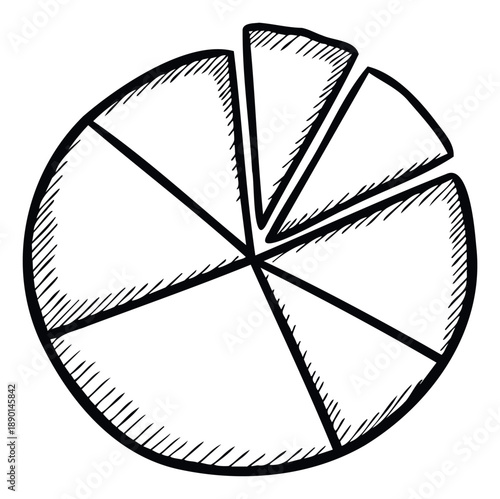 Hand drawn pie chart showing segmented data breakdown for business analytics and financial reporting to visualize proportional relationships within various categories.