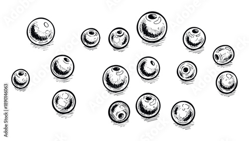 Graphic portrayal of scattered hand sketched organic berries ideal for illustrating recipes, nutrition guides, or rustic agricultural content