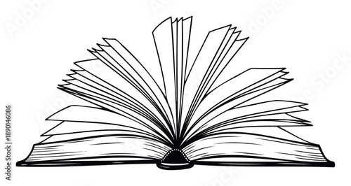 Open book with fanned pages ready for reading and learning providing a versatile graphic for education literature or knowledge related projects