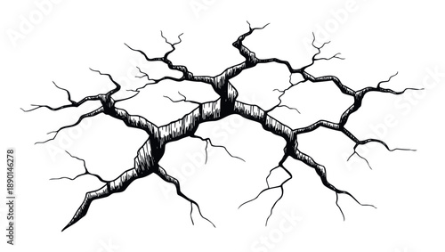Rough black and white branching cracks resembling a dried riverbed or damaged ground perfect for creating grunge effects or ominous visual themes