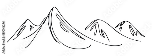 Minimalist mountain range outline featuring bold peaks and valleys perfect for travel agency branding, outdoor sports logos, adventure travel promotions, or serene naturethemed graphic