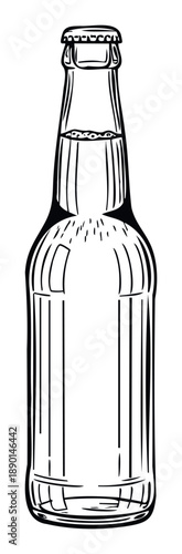 Classic line drawing of a refreshing beverage bottle with a metal cap, perfect for drink menus, packaging designs, or food and beverage industry marketing materials.