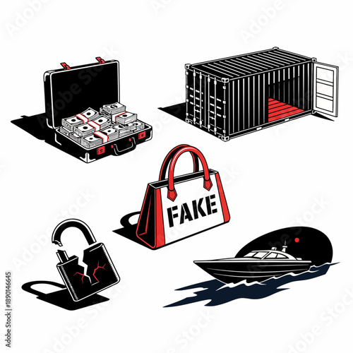 Smuggling and illegal trade icons for concept design vector illustration