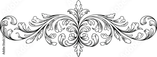 Elaborate baroque scrollwork divider with detailed leaf motifs, vintage ornamental flourish.