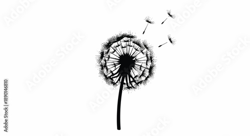 A dandelion seed dispersing in the gentle breeze from a close-up view