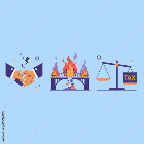 Business conflict and tax burden icons vector illustration