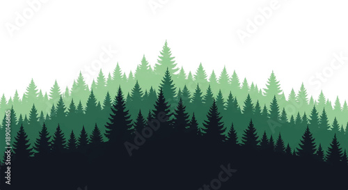 Dense forest landscape with layered trees in varying shades of green viewed from a distance