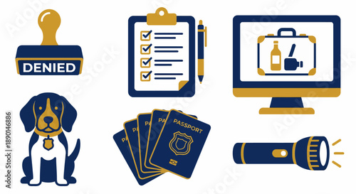 Customs and immigration security icons set vector illustration