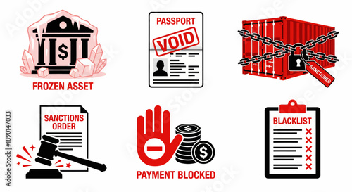 Economic sanctions and financial restriction icons vector illustration
