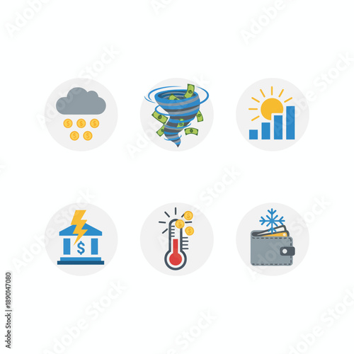 Financial weather icons representing market conditions vector illustration