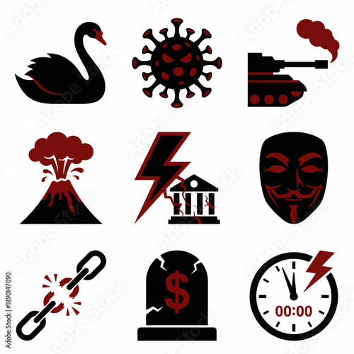 Global crisis and disaster icons set vector illustration