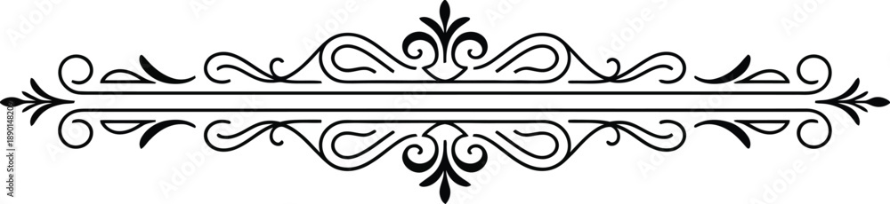Fototapeta premium Luxurious black and white ornamental divider with intricate scrollwork and elegant symmetrical details.