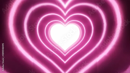 Abstract Neon Heart Tunnel Loop Animation for Love Romance and Valentines Day Backgrounds.