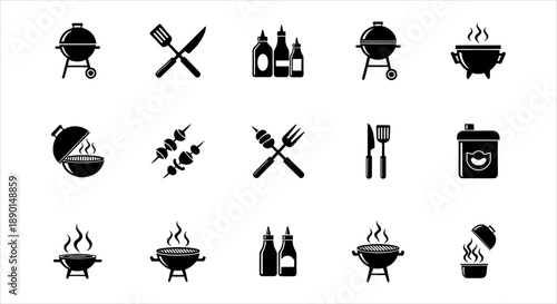 Diverse collection of outdoor culinary celebration icons, embodying the essence of fireside cooking and summer grilling traditions