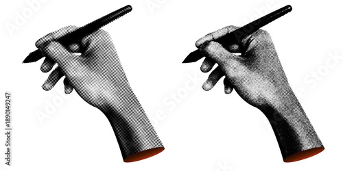 2 style Halftone hands collection. Halftone hands show grabbing gesture . Stylish halftone collage design elements. Hand gestures in pop art style. Transparent background