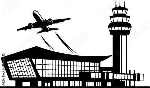 Airport with Plane silhouette vector illustration