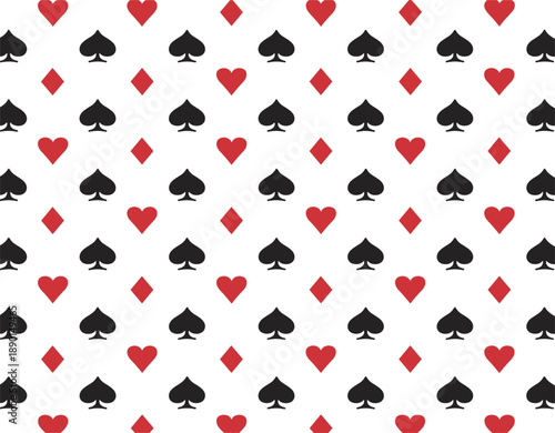 Seamless pattern with poker suits symbols, hearts, diamonds, and spades vector illustration for casino game design