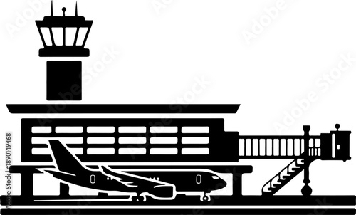 Airport with Plane silhouette vector illustration