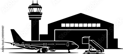 Airport with Plane silhouette vector illustration