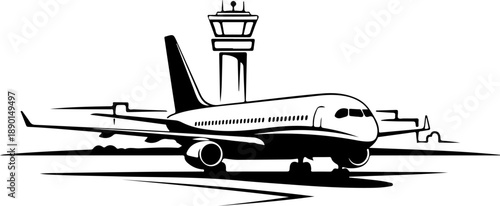 Airport with Plane silhouette vector illustration