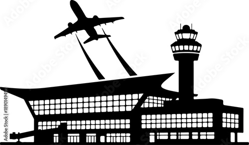 Airport with Plane silhouette vector illustration