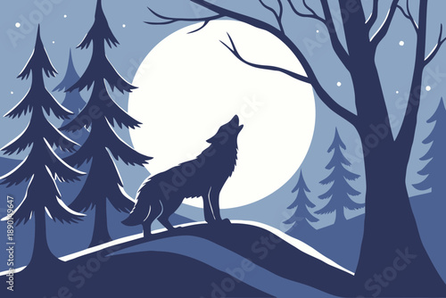 A lone wolf howling at the moon in a snowy winter forest