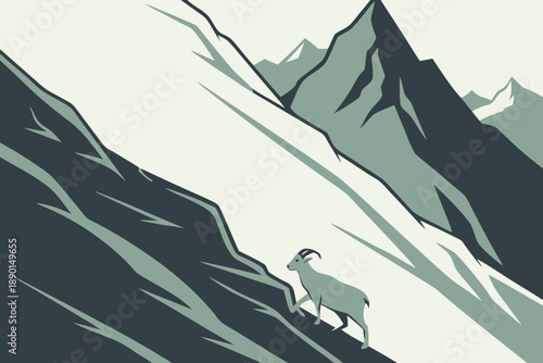 A lone goat skillfully navigates an impossibly steep and rocky mountain terrain