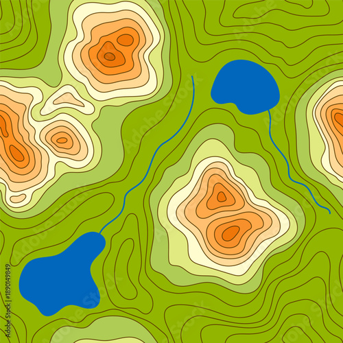 Seamless pattern topographic contour map. Landscape geodesy topography map. Background with contour landscape.