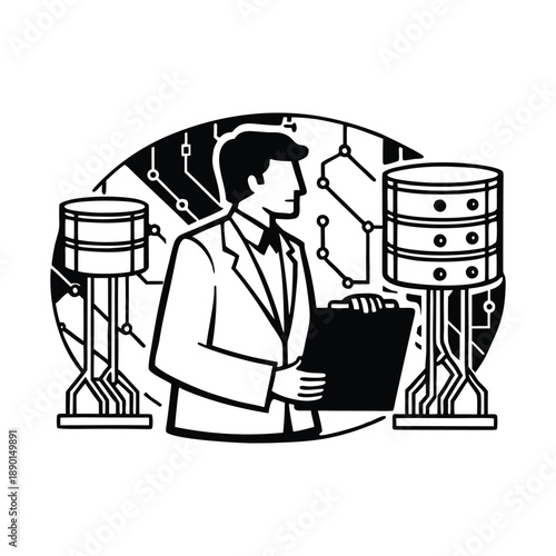 Data scientist analyzing big data silhouette