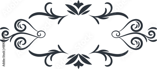 Elegant black floral corner flourish design with a delicate line extending right isolated on white background