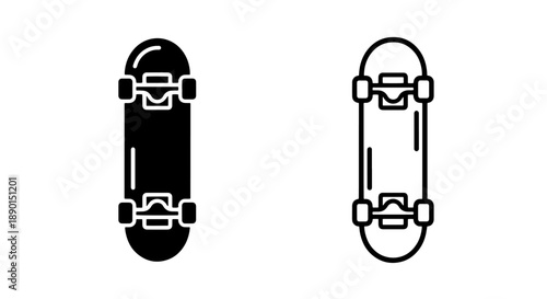 Skateboard icons, solid black and outline, symbolizing youth culture and extreme sports