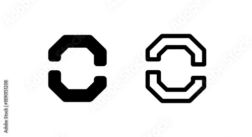 Abstract geometric bracket icons, solid black and outline, versatile design elements
