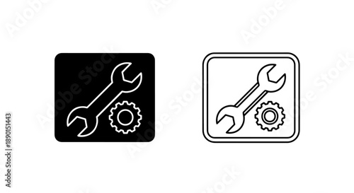 Settings and Configuration Icon Set in Square Frames: Wrench and Gear Graphics