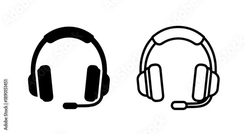 Modern Headset and Microphone Icons: Solid and Line Art for Call and Audio Interface