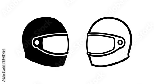 Racing Helmet Icon Set: Full-Face Safety Gear Silhouette and Line Art for Motorsports