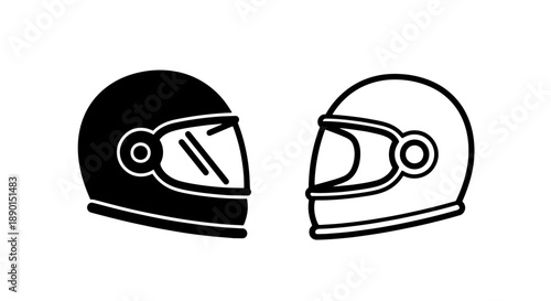 Full-Face Helmet Icon Pack: Protective Headwear Silhouette and Outline for Sports and Safety