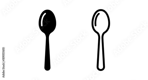 Teaspoon Icon Set: Solid Black and Outline Styles for Cafes and Desserts