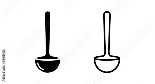 Scoop Spoon Icon Pair: Filled and Outline Designs for Kitchen and Serving