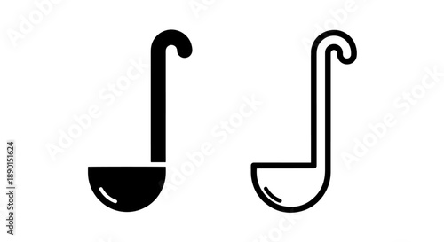 Soup Ladle Icon Duo: Solid and Outline Styles for Kitchen and Restaurant Use
