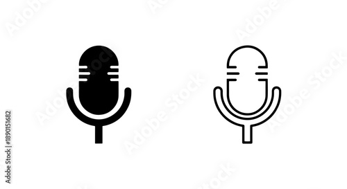 Studio Microphone Icon Set: Filled Black and Outline for Broadcasting
