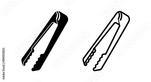 Simple black and outline serving tongs icon, kitchen utensil cooking tool vector graphic