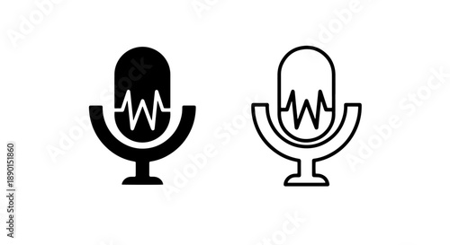 Microphone with sound wave icon, audio recording and voice message symbol vector graphic
